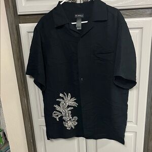 Axcess Men Black Button-Front Shirt with Subtle Red Accent